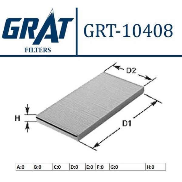 Grat 10408 Kabin Filtresi Ka 1.3 T DCI 2008 Panda 1.2 1.4 1.3 D 1.3 JTD 03- 1751197BS51