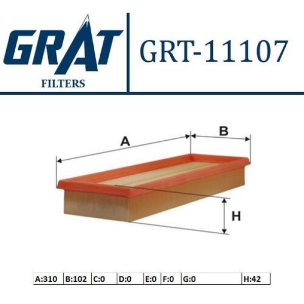 Grat 11107 Hava Filtresi Megane -Clio II-Kango-Laguna-Master-Tarfıc II-Movano 1.9 DTI 00 7701477096 