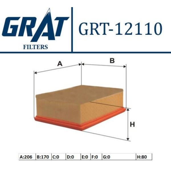 Grat 12110 Hava Filtresi 206 1.1L 1.4L 1.6L 1.9D 2.0 HDI Xsara 1.5 1444.G9