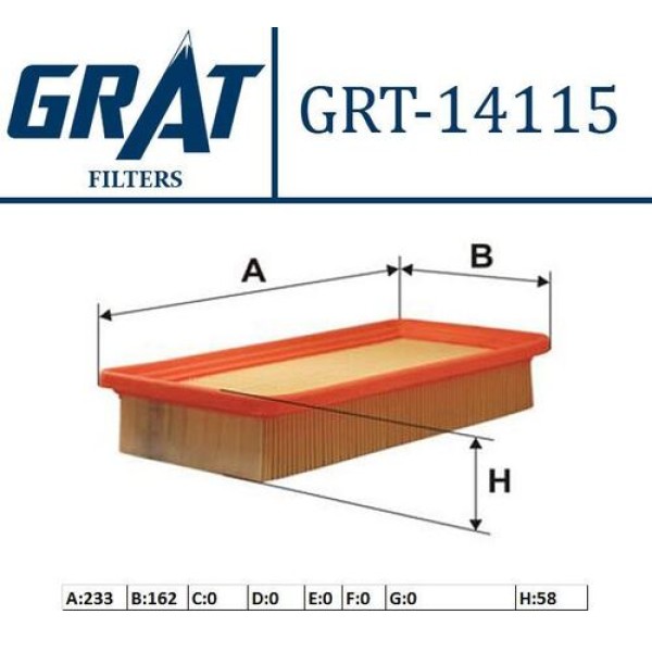 Grat 14115 Hava Filtresi Chevrolet Trax 1.4 1.6-Mokka 1.4 1.6 11 95021102 