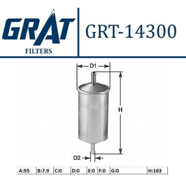 Grat 14300 Benzin Filtresi Volkswagen Golf 04-05 Polo 95-10 Polo CLS 97-02 A3 04-08 Ibiza 97-10 Fabia 00-08 Bravo-Brava-Marea 1.4 1.6-Astra 6X0201511B 