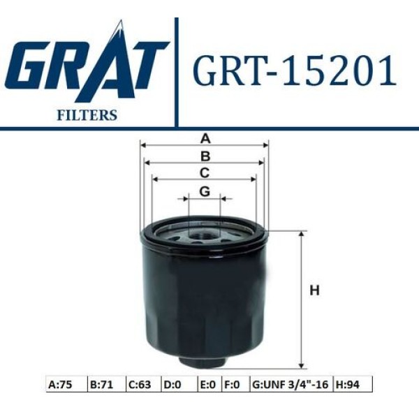 Grat 15201 Yağ Filtresi Volkswagen Caddy 96-11 Golf 04-14 Polo 91-14 Ibiza 93-15 Leon 00-13 Fabia 00-14 030115561AN