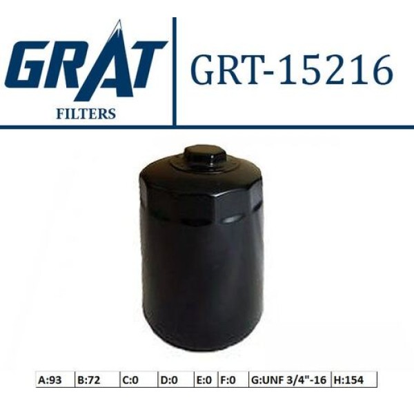 Grat 15216 Yağ Filtresi Volkswagen Caddy 95-04 Golf 83-99 Jetta 80-91 Passat 80-96 Polo 86-99 LT35 82-95 MRMOEM-1085754