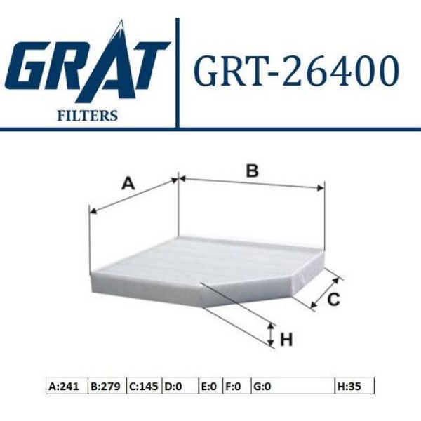 Grat 26400 Kabin Filtresi A4 1.8TFSI 2.0 TFSI 3.0TFSI 07-A5 2.0 TFSI I 07-Q5 2.0 TFSI 2.0 TDI 09- 8K0819439