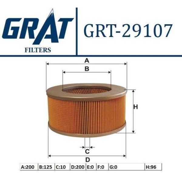 Grat 29107 Hava Filtresi Mazda E2200 Minibüs 90-Kapalı Tip Em RF0113Z409A