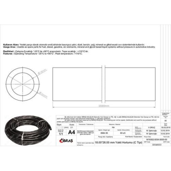 İbraş 68503 18x26mm Üniversal Yakıt Hortumu (Makarasız) C Tipi