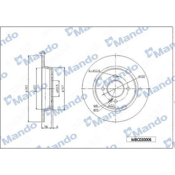 Mando MBC030006 Arka Fren Disk Aynası 262mm Accent Blue 11-Kia Rio 11-i20 15 584110U300 