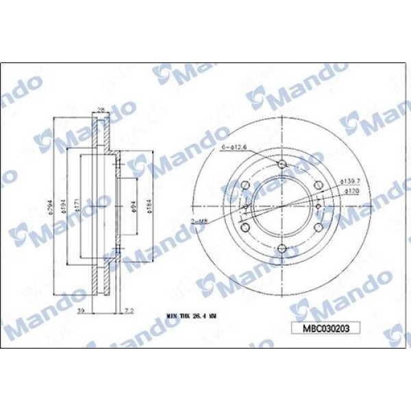 Mando MBC030203 Ön Fren Aynası Havalı Mitsubishi L200 2.5 D 4x4 06-12 Pajero 10-13 3.2 (294x6) 4615A147