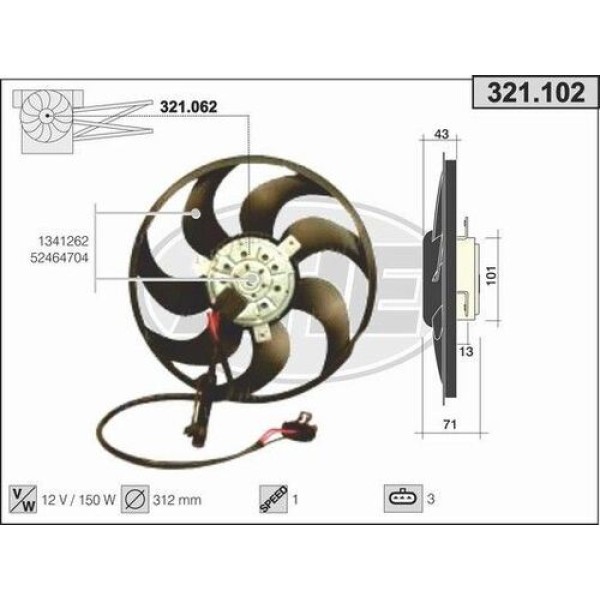 Oris FOP10100F Radıator Fan Vectra B 95 Tek Fan 1341262 