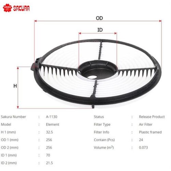 Sakura A1130 Hava Filtresi.Japon Corolla(E9 E10) (Karbüratör) 1.6 88-93 1780115060 