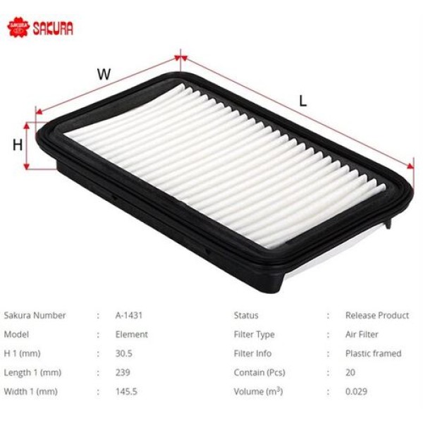 Sakura A1431 Hava Filtresi.Japon Swift(Ez) 1.3 1.5 1.6 05-9 1378063J00