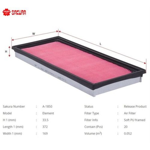 Sakura A1850 Hava Filtresi.Japon Impreza(Gc Gd) Forester(Sf Sg) 2.0 98-04 1.6 98-06 16546AA070