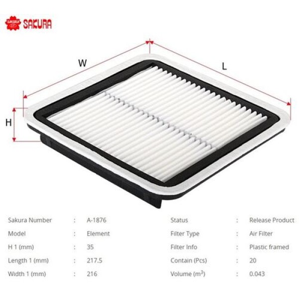 Sakura A1876 Hava Filtresi.Japon Impreza(Ge Gh Gr Gv) Forester(Sh Sj) 2.0-2.5-2.0 TD 08-XV(Gp) 1.6 12-16 1.5 2.5 2.5 Wrx 08-12 16546AA120