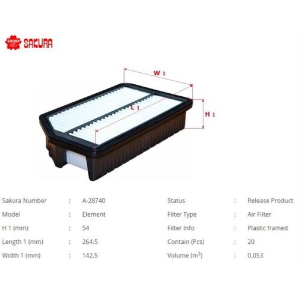 Sakura A28740 Hava Filtresi.Kore I30-Elantra 1.6 Dizel 2012- 28113A5800 