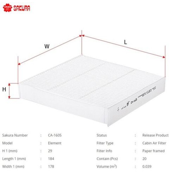 Sakura CA1605 Polen Filtresi.Japon Jazz(Gd) City(Ge) 1.4 06-08 1.4 02-07 80291SAAE01 