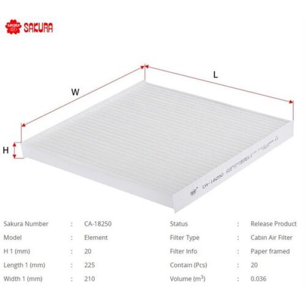 Sakura CA18250 Polen Filtresi.Japon Micra(K13) Note(E12) 14-1.2 11- 272771HD0B