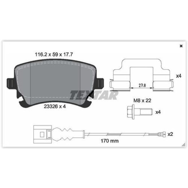 Textar 2332602 Fren Balatası Arka Gdb1557-Fvr1644 Volkswagen T5-T6 Bm 04- 7H0698451 