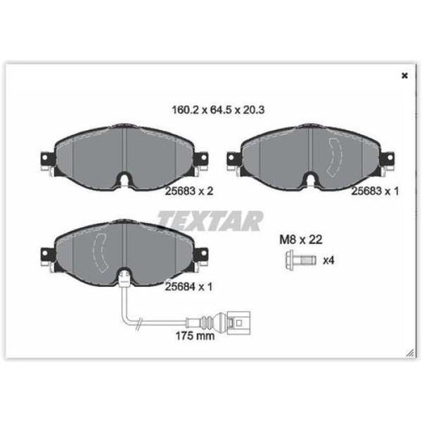 Textar 2568301 Fren Balatası Ön Gdb1956-Fdb4433 Volkswagen Golf7-A3-Leon-Passat Bm 13- 8V0698151 