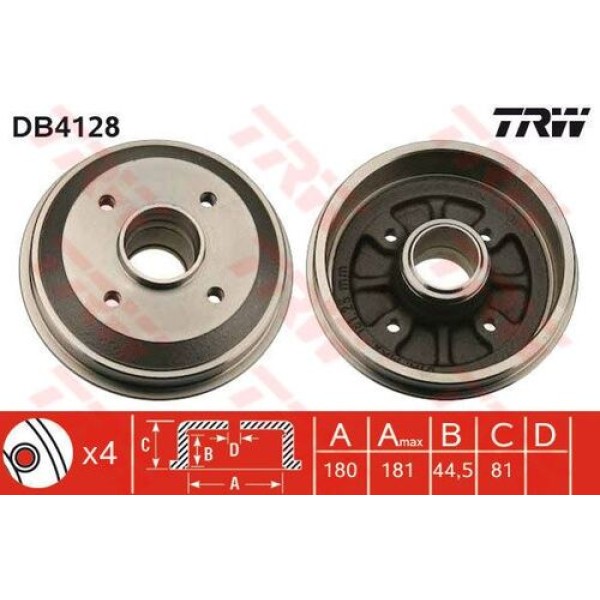 TRW DB4128 Arka Fren Kampanası P309 P306 Xsara Zxsara 1.4L 1.6L 1.8I 1.9 ABS'siz 4247.32