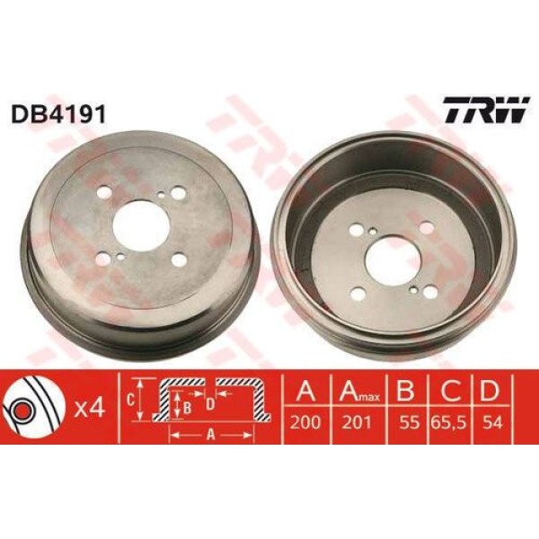 TRW DB4191 Arka Fren Kampanası Corona Carina 88-91 Corolla Ae 92 88-91 4243101020