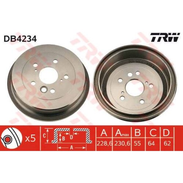 TRW DB4234 Fren Kampanası Arka RAV4 I 2.0 16V Cabrio 2.0 16V 94-00 RAV4 II 1.8 VVTI 2.0 D-4D 4WD 2.0 VVTI 4WD 4243142010