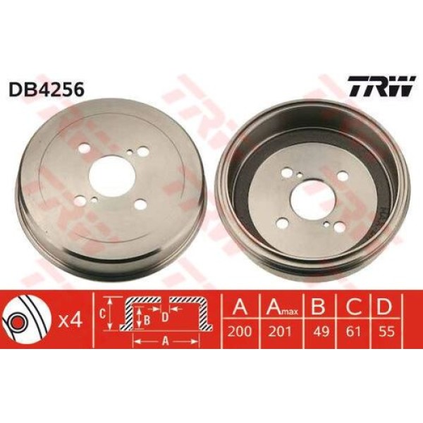 TRW DB4256 Arka Fren Kampanası Toyota Corolla 1.6 1993-2002 200x4 Ae 101 Ae 111 4243120250 