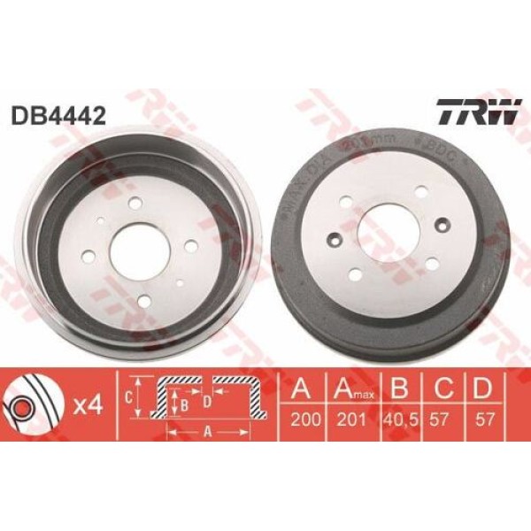 TRW DB4442 Arka Fren Kampanası Aveo T250 T255 1.2 1.4 01 08 Spark M300 1.0 1.2 03 9 96470999