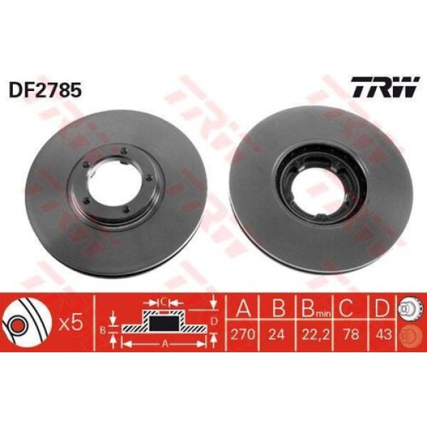 TRW DF2785 Fren Diski Ön Düz 270mm Transit 94-01 95VX1125BA 