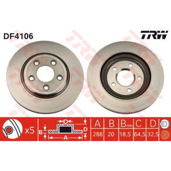 TRW DF4106 Fren Diski Arka Jaguar S-Type 2 X200 XJ X350 X358 XR858224
