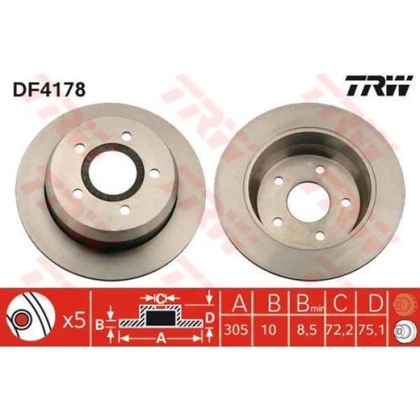 TRW DF4178 Fren Diski Arka Cherokee 1984-2001-Grand Cherokee II 1998-2005 52098666 