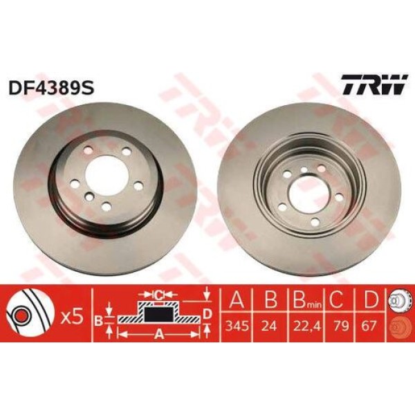 TRW DF4389S Fren Diski Arka Adet BMW E65 34216864046 