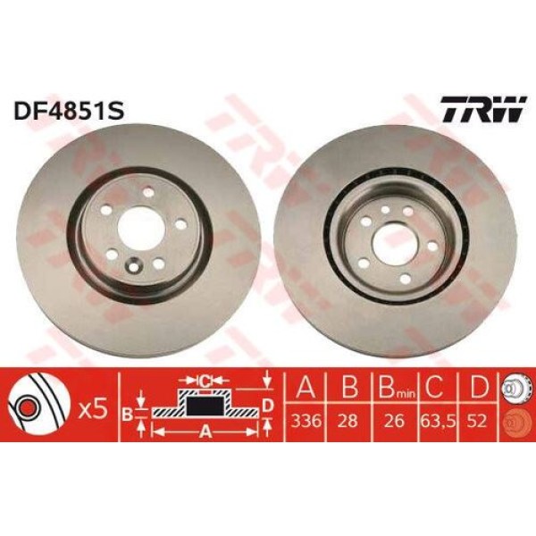 TRW DF4851S Ön Fren Disk Aynası Havalı Volvo S60 II 134 10-15 S80 II 124 06-V60 I 155 157 11-15 V70 III 135 07-15 XC70 II 136 09-14 30769057