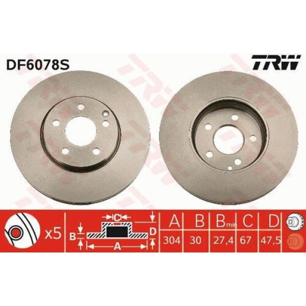 TRW DF6078S Fren Diski Ön Mercedes-Benz E-Serisi W211 E-Serisi T-Model S211 2005-2009 A2114211212 