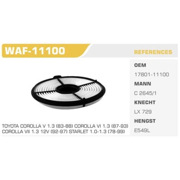 Winkel WAF-11100 Hava Filtresi Corolla 88-98 1.3 2E Kolı: 40 Ad FN3328
