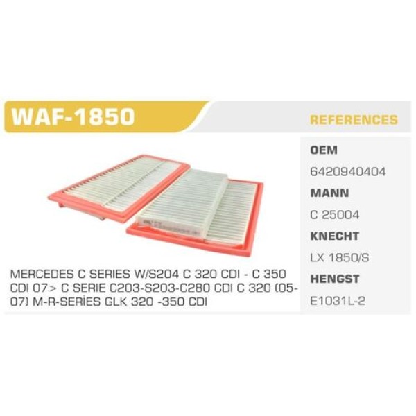 Winkel WAF-1850 Hava Filtresi Mercedes C Serisi E Serisi GLK Serisi Kolı: 20 Ad