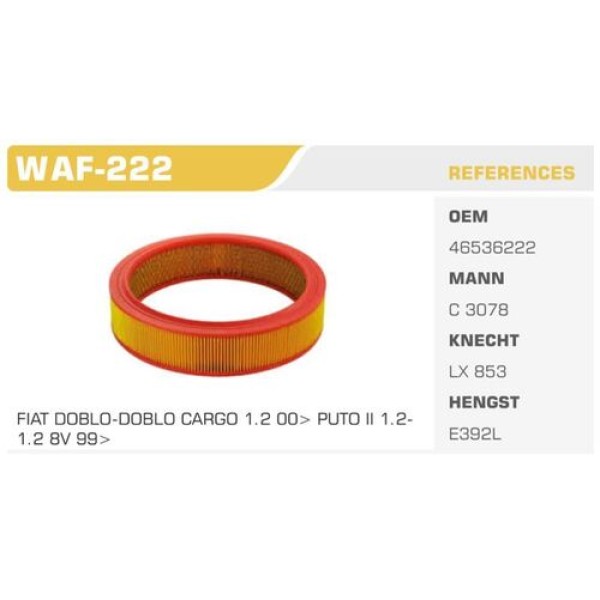 Winkel WAF-222 Hava Filtresi Doblo Punto 1.2 Kolı: 16 Ad 