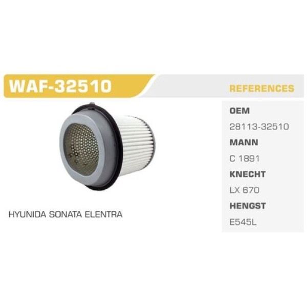 Winkel WAF-32510 Hava Filtresi Sonata 93-Elantra 91-95 Stare x 97-2.4 Kolı: 20 Ad 