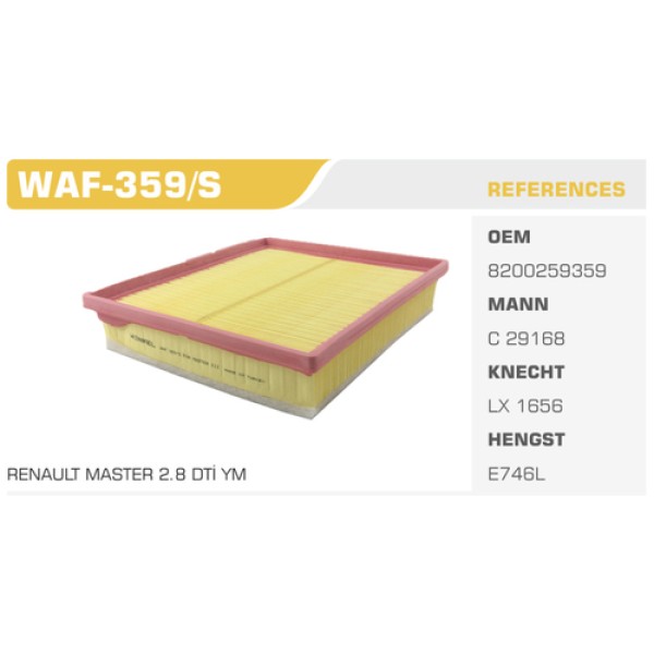 Winkel WAF-359S Hava Filtresi Master II Movano A 2.5 DCI 2.8 TDI Kolı: 27 Ad