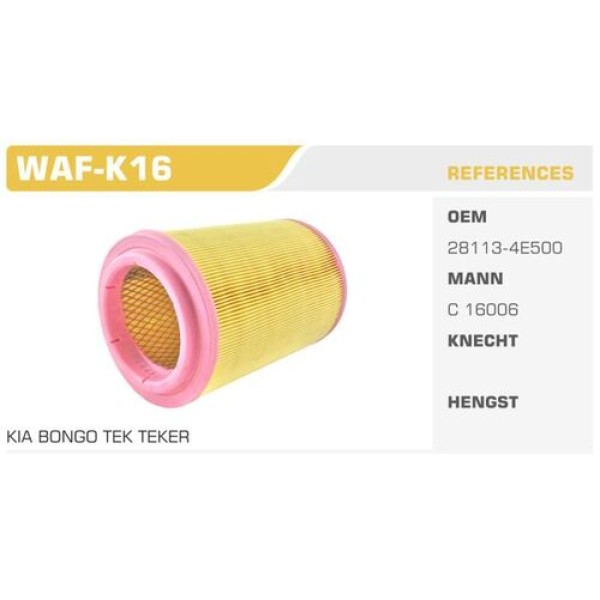 Winkel WAF-K16 Hava Filtresi Bongo K2900 08-(Kısa-Tek Teker) Kolı: 18 Ad FN0007
