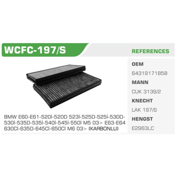 Winkel WCFC-197S Polen Filtresi BMW 5 E60 E61 E63 E64 03-Karbonlu Kolı: 20 Ad 