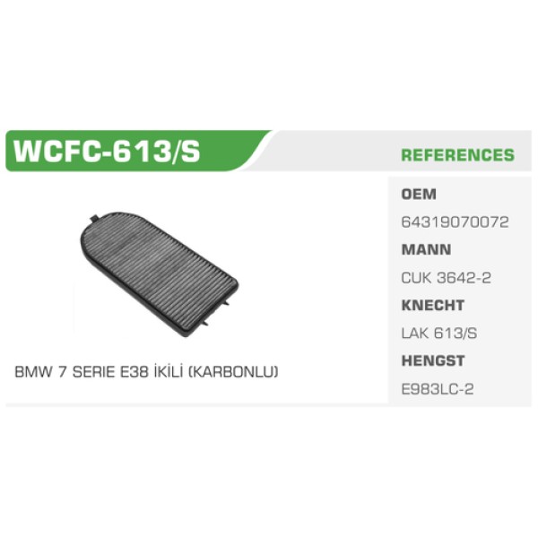 Winkel WCFC-613S Polen Filtresi BMW 7 E38 Karbonlu Kolı: 36 Ad 