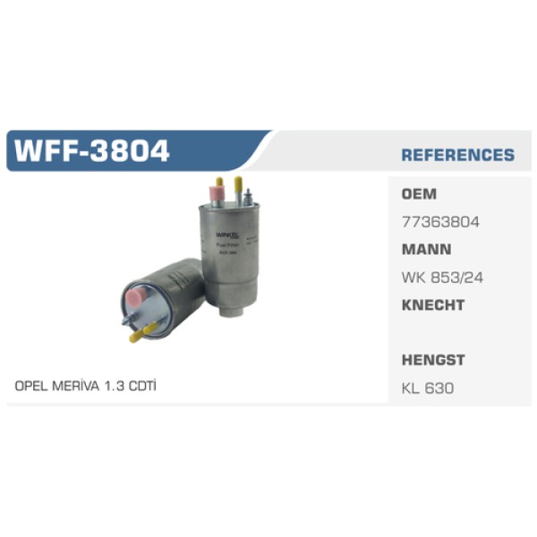 Winkel WFF-3804 Mazot Filtresi Albea Doblo Fiorino Punto Evo Grande Punto Meriva 03-10 1.3 CDTI Kolı: 24 Ad