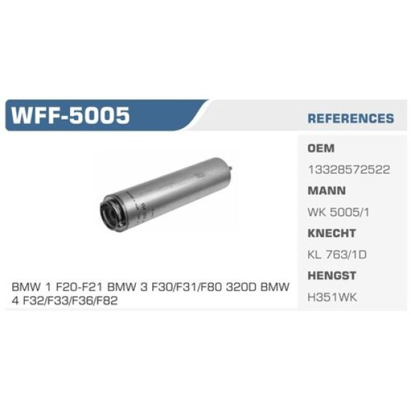 Winkel WFF-5005 Mazot Filtresi BMW 1 BMW 1 F20 F21 BMW 3 BMW 3 F30 F31 BMW 4 F3 320D Kolı: 20 Ad