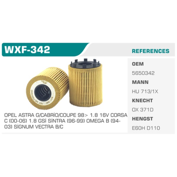 Winkel WXF-342 Yağ Filtresi Palio Albea Linea Doblo Fiorino Punto Grande Punto Astra H Corsa C D Combo Meriva 1.3 JTD 1.3 CDTI Eco Kolı: 140Ad