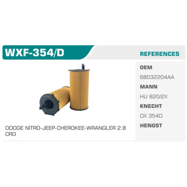 Winkel WXF-354D Yağ Filtresi Cherokee Wrangler Nitro 2.8 Crd Kolı: 50 Ad 