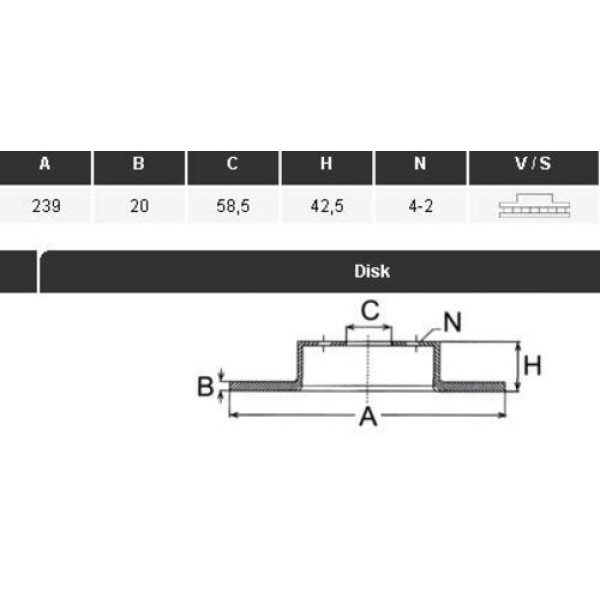 Yavuzsan 19038 Ön Fren Diski Vega 95-8V 239 20 4Dl Havalı Adet 21103501070 