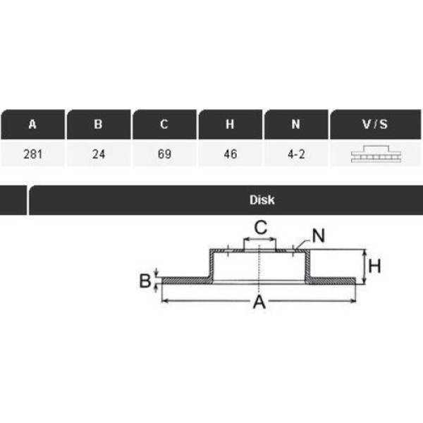 Yavuzsan 25250 Ön Fren Diski Carisma 01-05 1.6-1.8-1.9 DID D S40 95-04 V40 95-04 281X24x45.6X4 Dl Havalı Adet