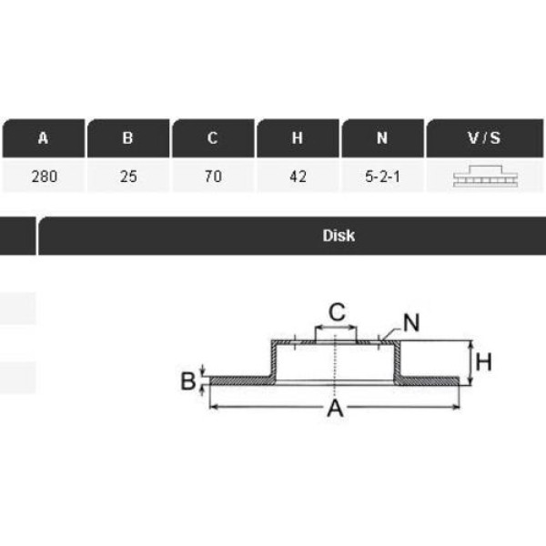Yavuzsan 27219 Ön Fren Diski Astra G-H 04-Corsa C 03-Meriva 03-Zafira 99-Soğutmalı 280X25X5 Dl Havalı Adet 