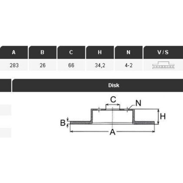 Yavuzsan 28251 Ön Fren Diski Partner 08-Berlingo 99-207 06-P307 00-308 07-C3 283X26X34.2X4 Dl Havalı Adet 