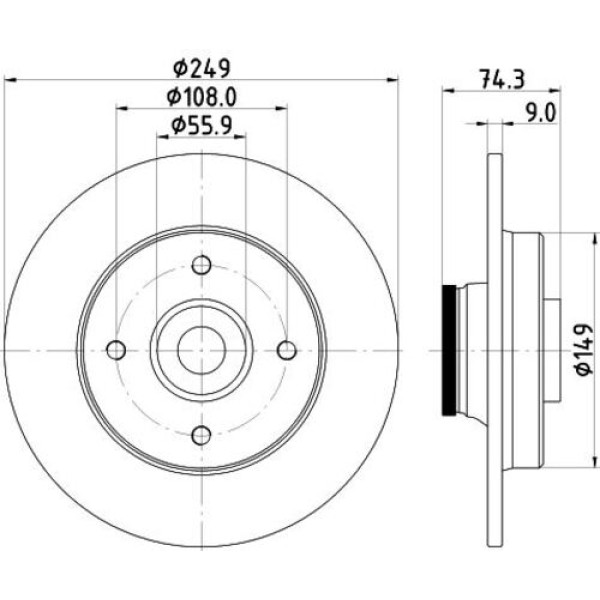 Yavuzsan 29586B Arka Fren Diski C4-308 07-1.4-1.6-16V-HDI DS4 11-1.6HDI-Thp 249X9X4Dl Ad Rulmanlı 1609249980 